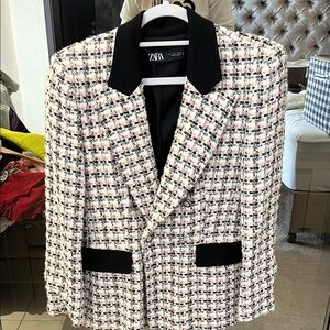 Zara Black and White Tweed Blazer